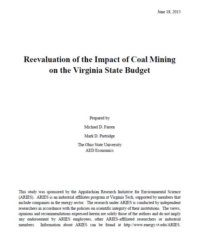 Reevaluation of the Impact of Coal Mining on the Virginia State Budget